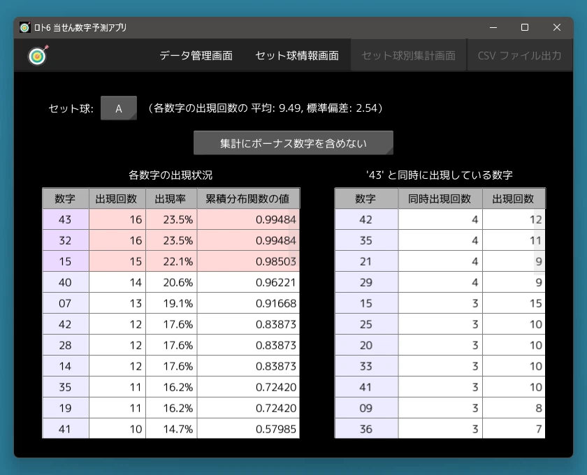 セット球別集計画面
